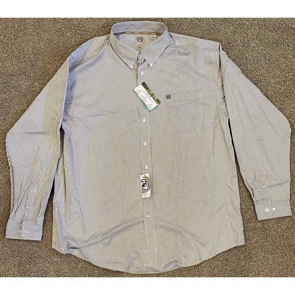 Cinch Mens NEW Western Shirt Tencel 2XL Button Down Brown Stripe MTW1104731 - Picture 2 of 7